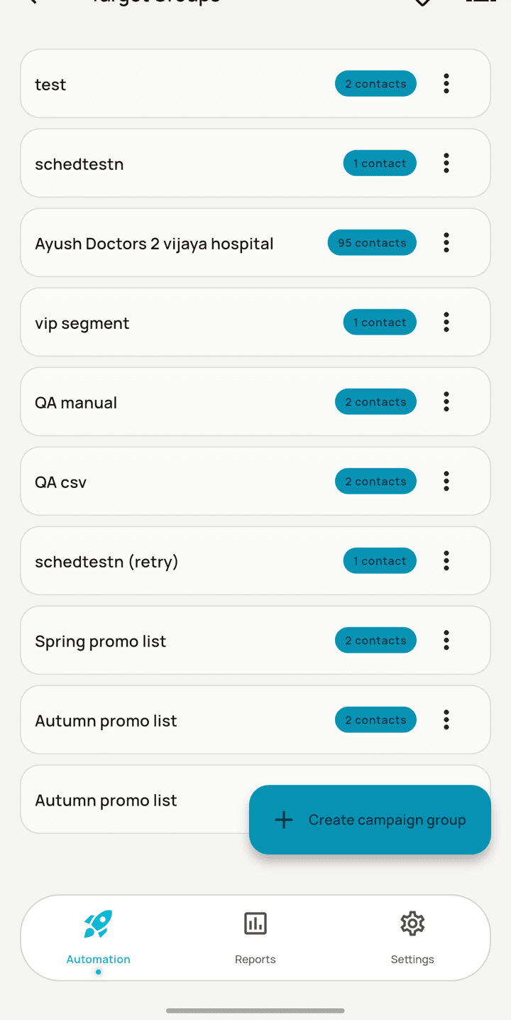 Target Groups: every recipient list you have saved