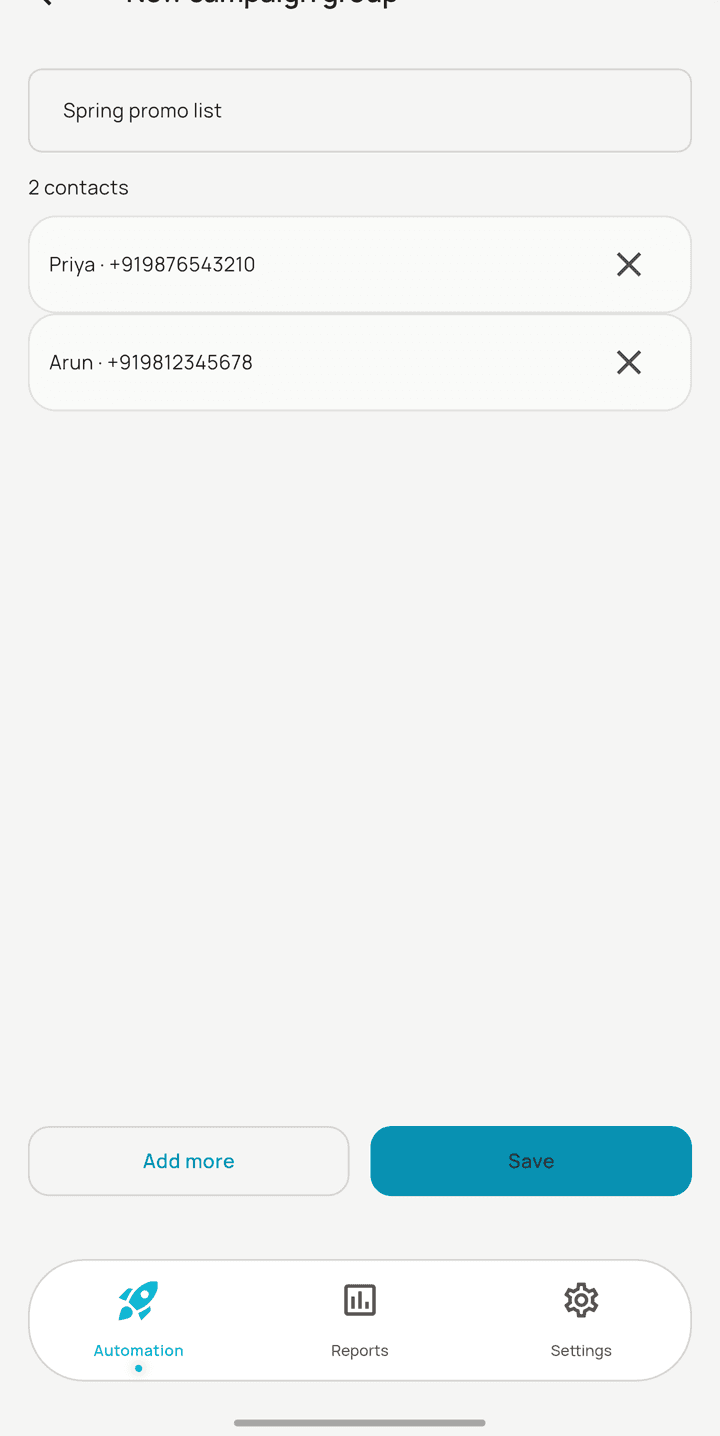 The list editor — rename, add and remove before saving
