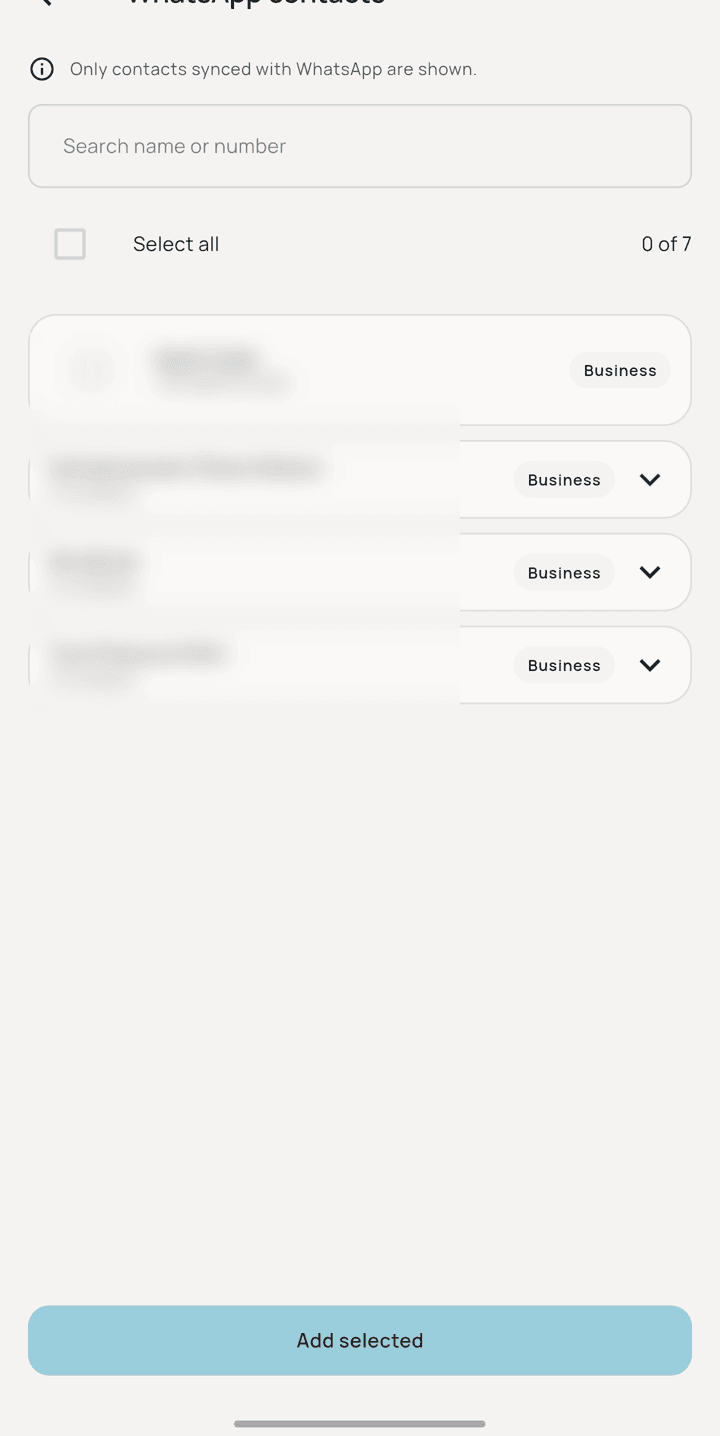Phone contacts, filtered down to people who are on WhatsApp