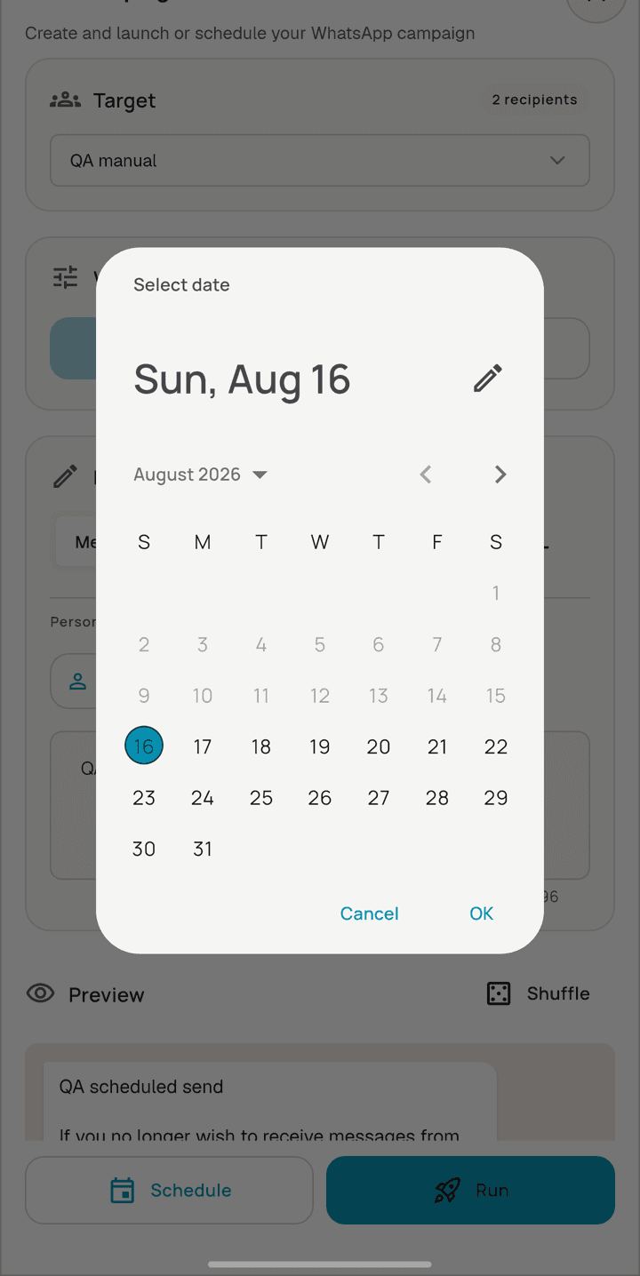Picking the date and time a campaign should start itself