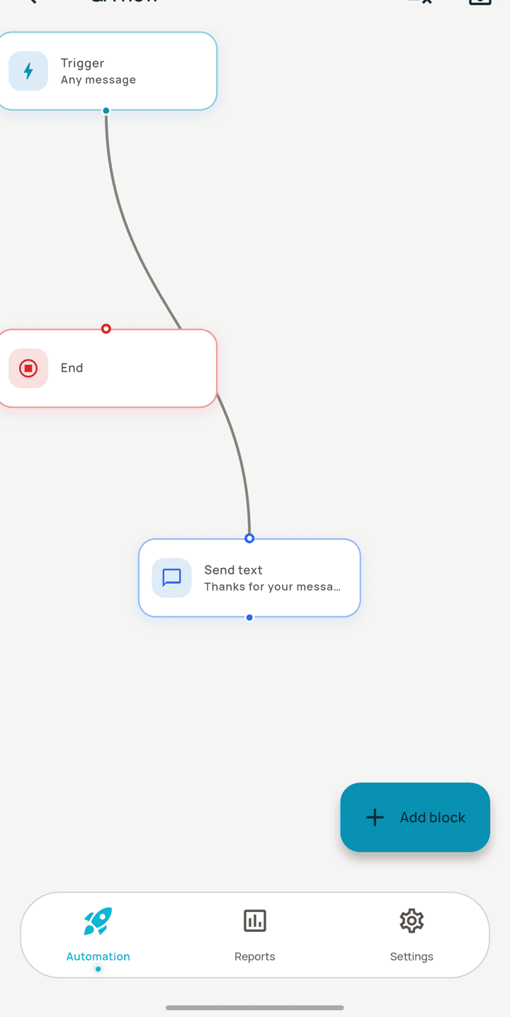 The flow builder — blocks wired into a conversation