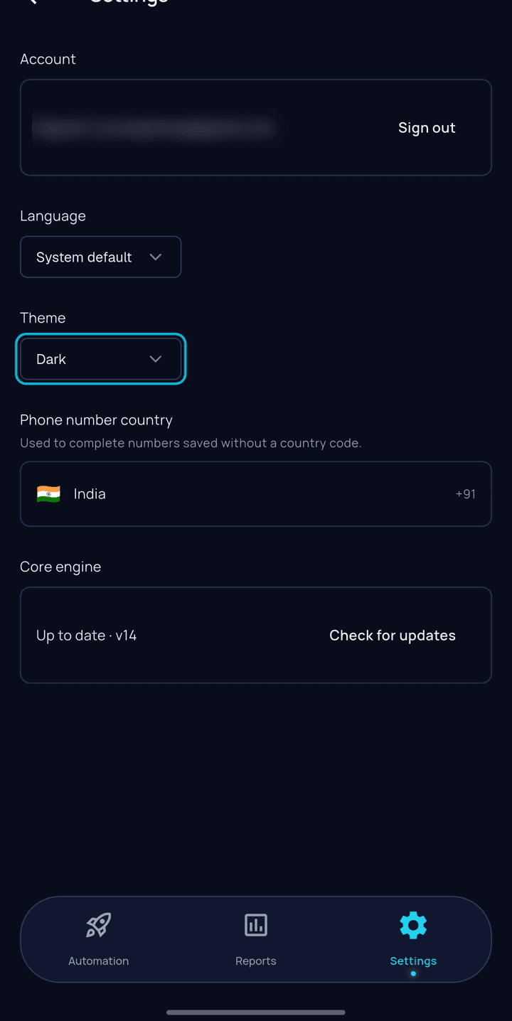 Switching the app between light and dark