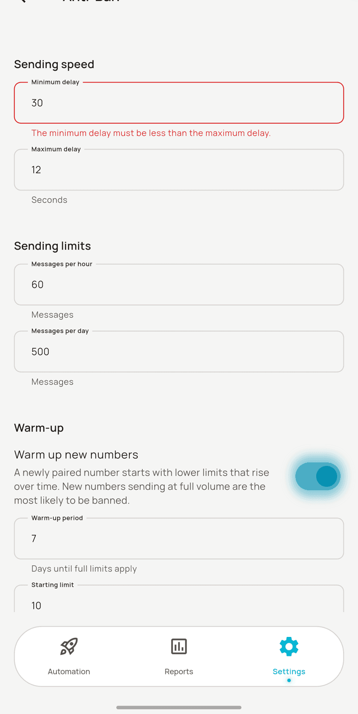The warning shown when your settings are too aggressive