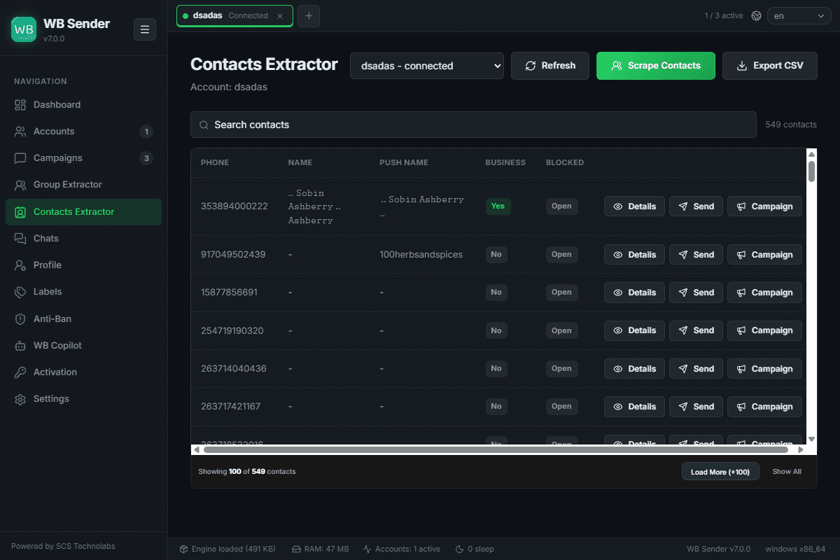 Contacts Extractor UI