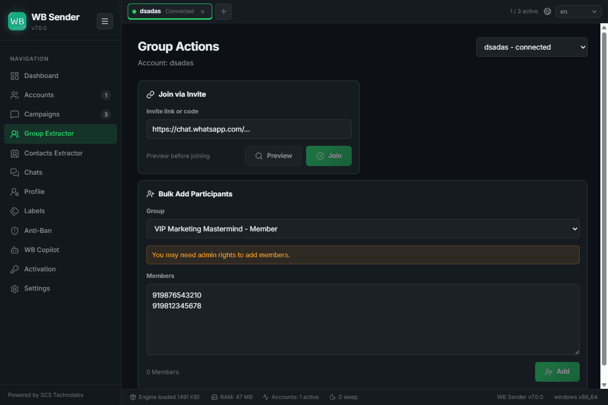 Group Actions Details
