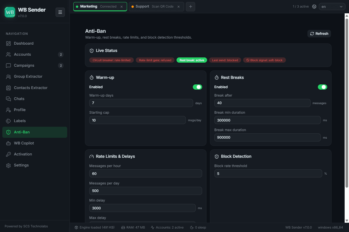 AntiBan Live Status Card